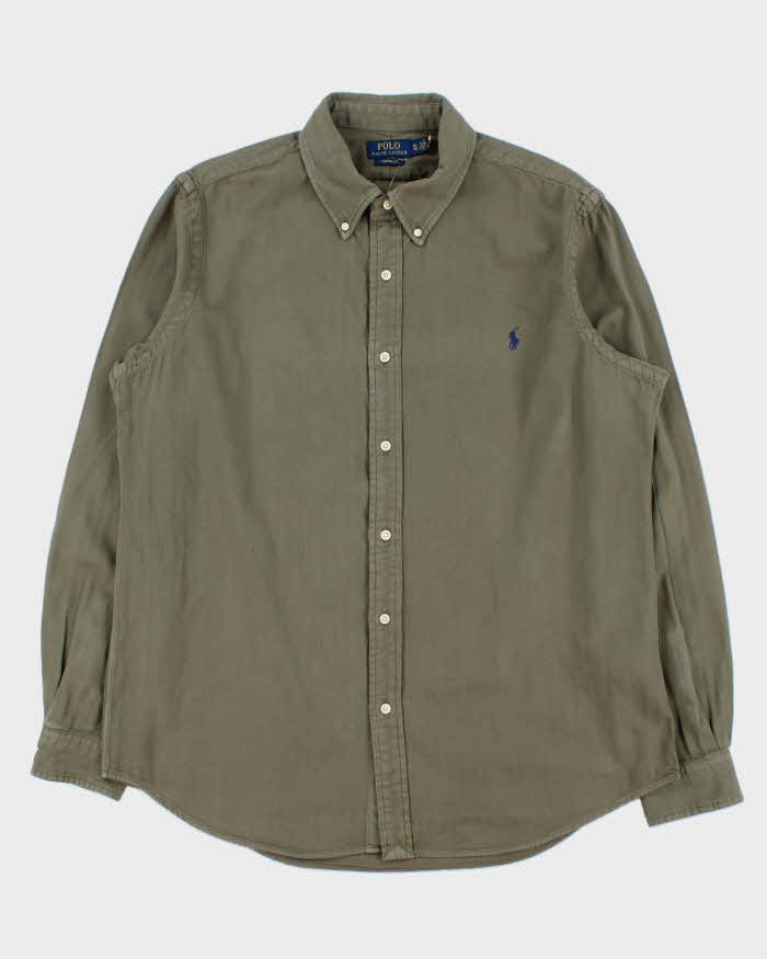 Vintage Polo Ralph Lauren Khaki Striped Custom Fit Long Sleeve Shirt - XL
