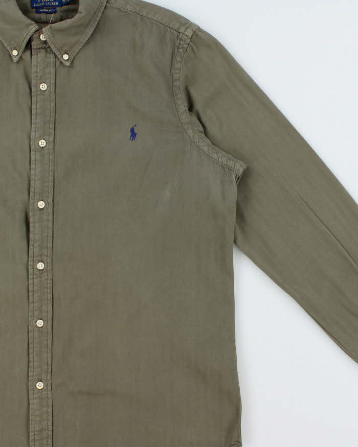 Vintage Polo Ralph Lauren Khaki Striped Custom Fit Long Sleeve Shirt - XL