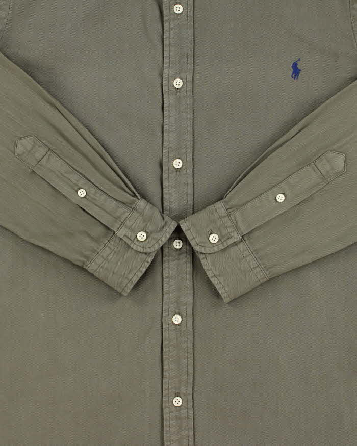 Vintage Polo Ralph Lauren Khaki Striped Custom Fit Long Sleeve Shirt - XL