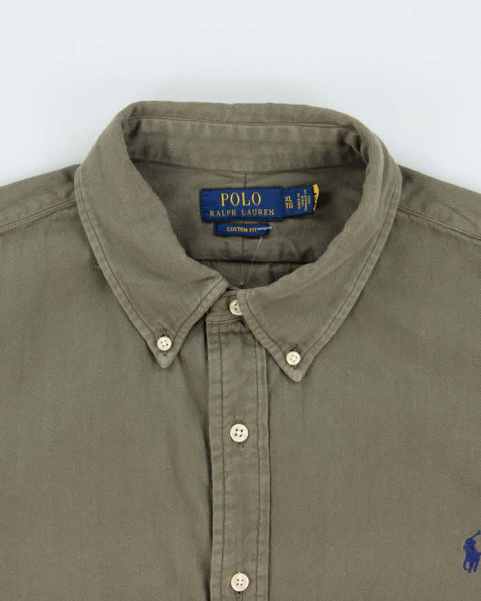 Vintage Polo Ralph Lauren Khaki Striped Custom Fit Long Sleeve Shirt - XL