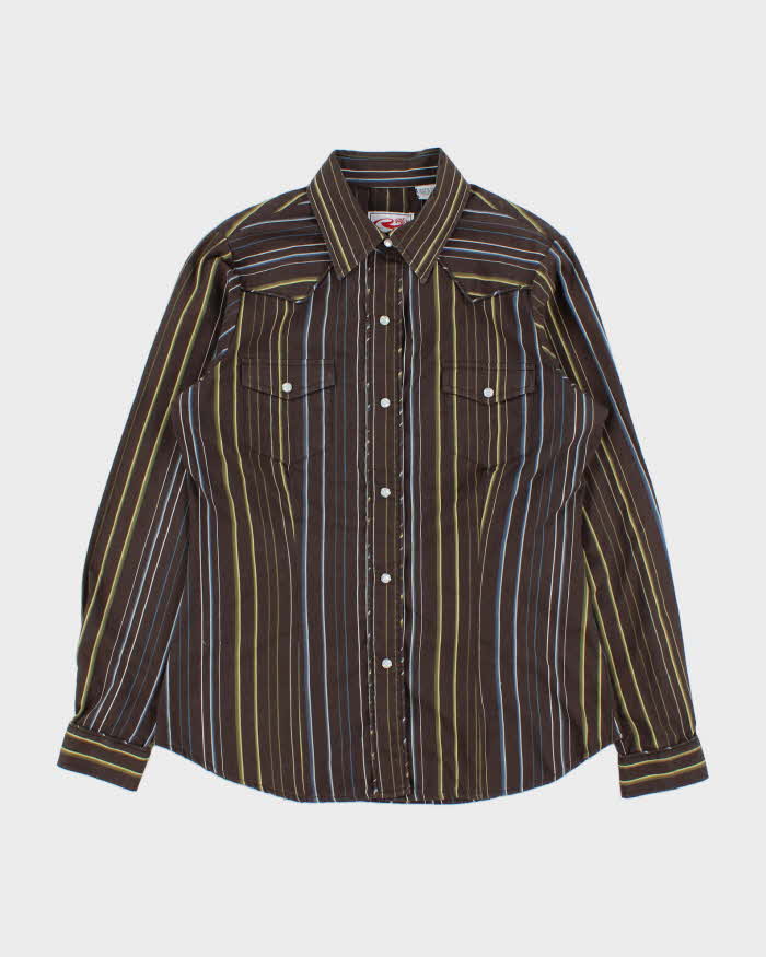 Vintage Y2K 00s Roper Striped Embroidered Pearl Snap Button Long Sleeve Western Shirt - S