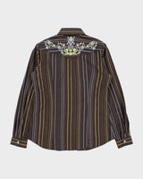 Vintage Y2K 00s Roper Striped Embroidered Pearl Snap Button Long Sleeve Western Shirt - S