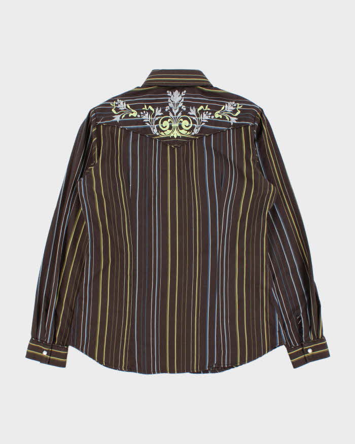 Vintage Y2K 00s Roper Striped Embroidered Pearl Snap Button Long Sleeve Western Shirt - S