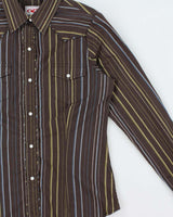 Vintage Y2K 00s Roper Striped Embroidered Pearl Snap Button Long Sleeve Western Shirt - S