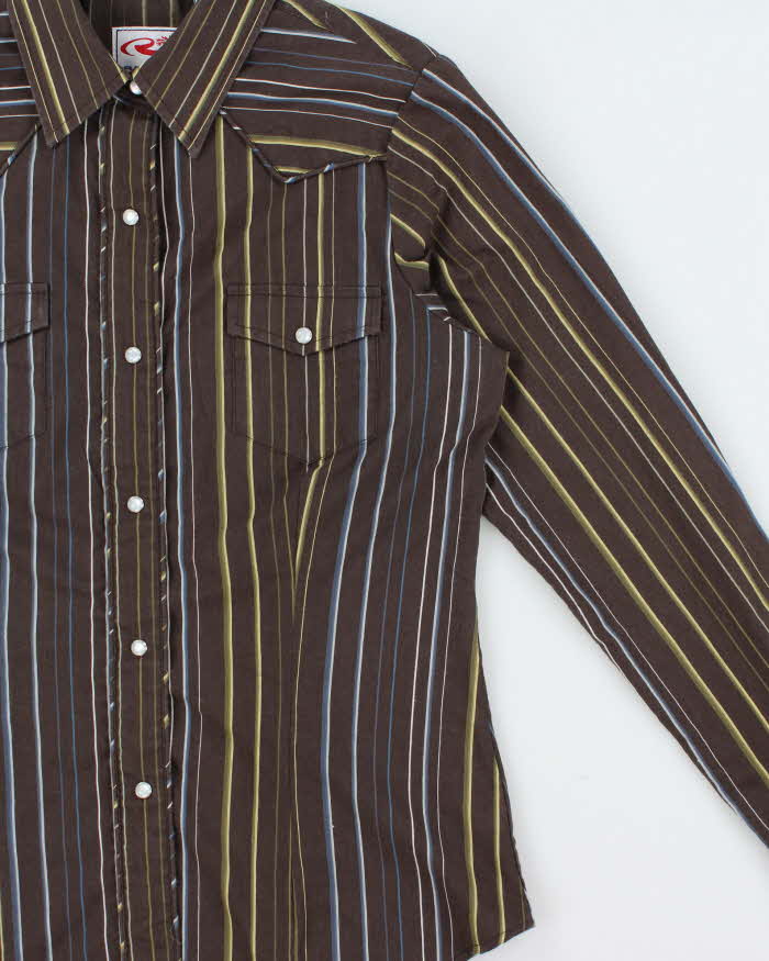 Vintage Y2K 00s Roper Striped Embroidered Pearl Snap Button Long Sleeve Western Shirt - S