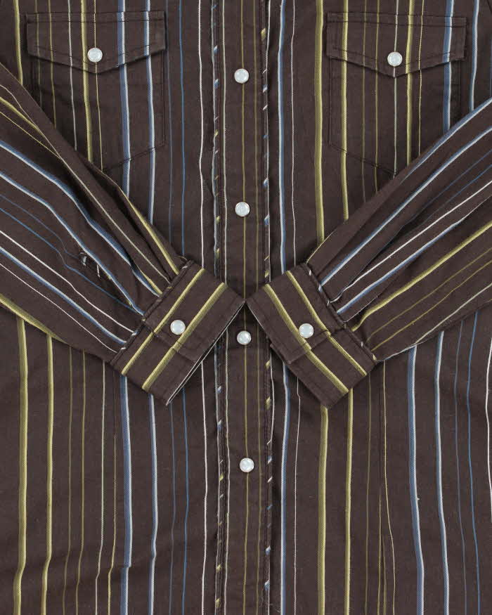 Vintage Y2K 00s Roper Striped Embroidered Pearl Snap Button Long Sleeve Western Shirt - S