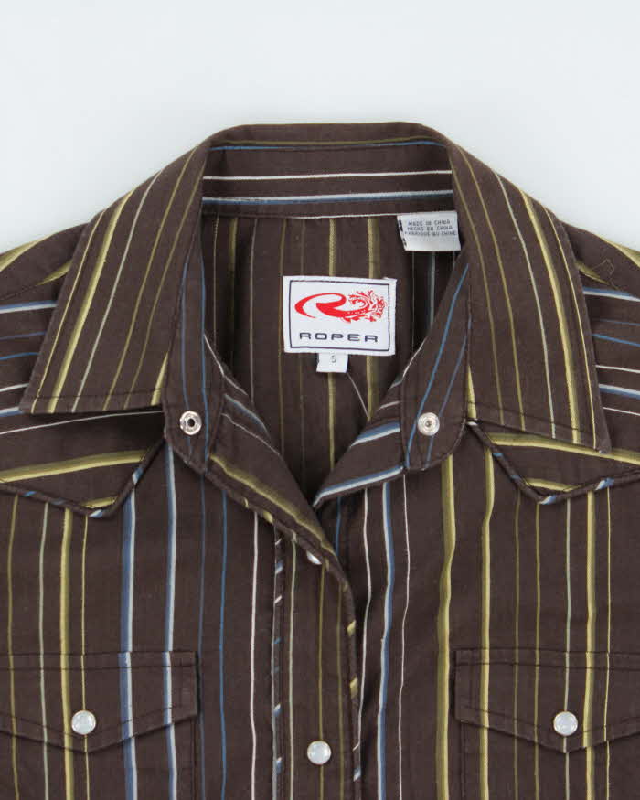 Vintage Y2K 00s Roper Striped Embroidered Pearl Snap Button Long Sleeve Western Shirt - S