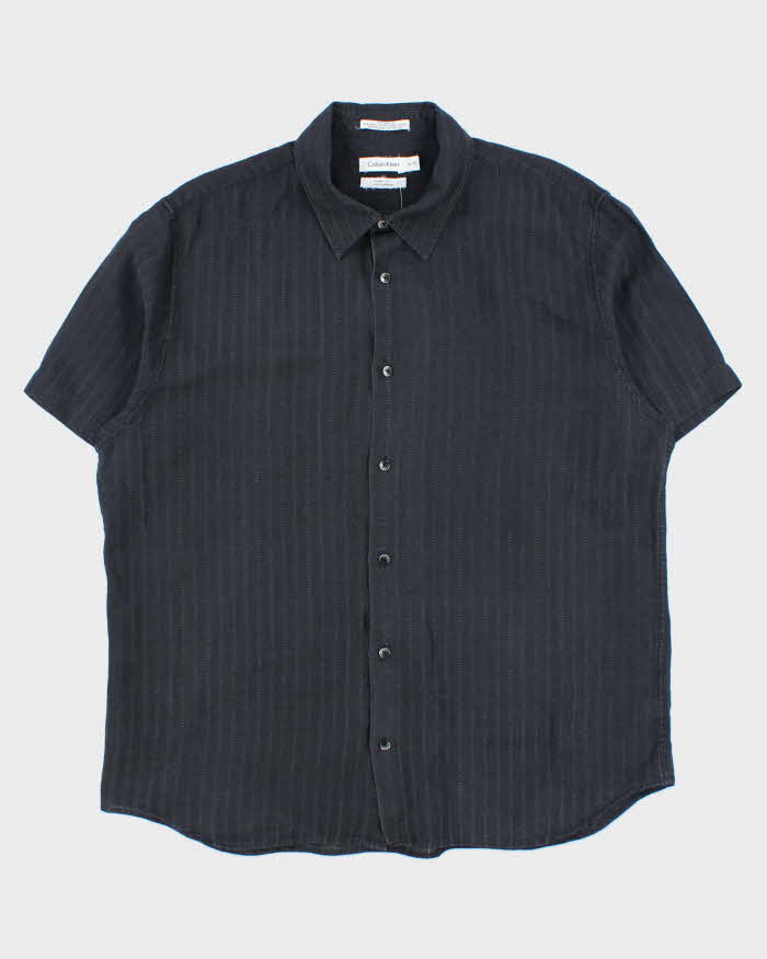 Vintage Y2K 00s Calvin Klein Striped Linen Blend Modern Fit Short Sleeve Shirt - XL