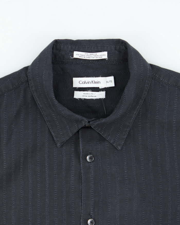 Vintage Y2K 00s Calvin Klein Striped Linen Blend Modern Fit Short Sleeve Shirt - XL