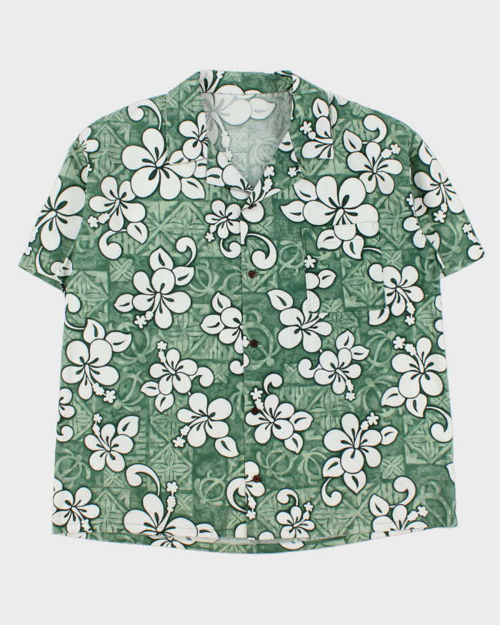 Vintage 1980s Made In USA Floral Cotton Hawaiian Shirt - XL