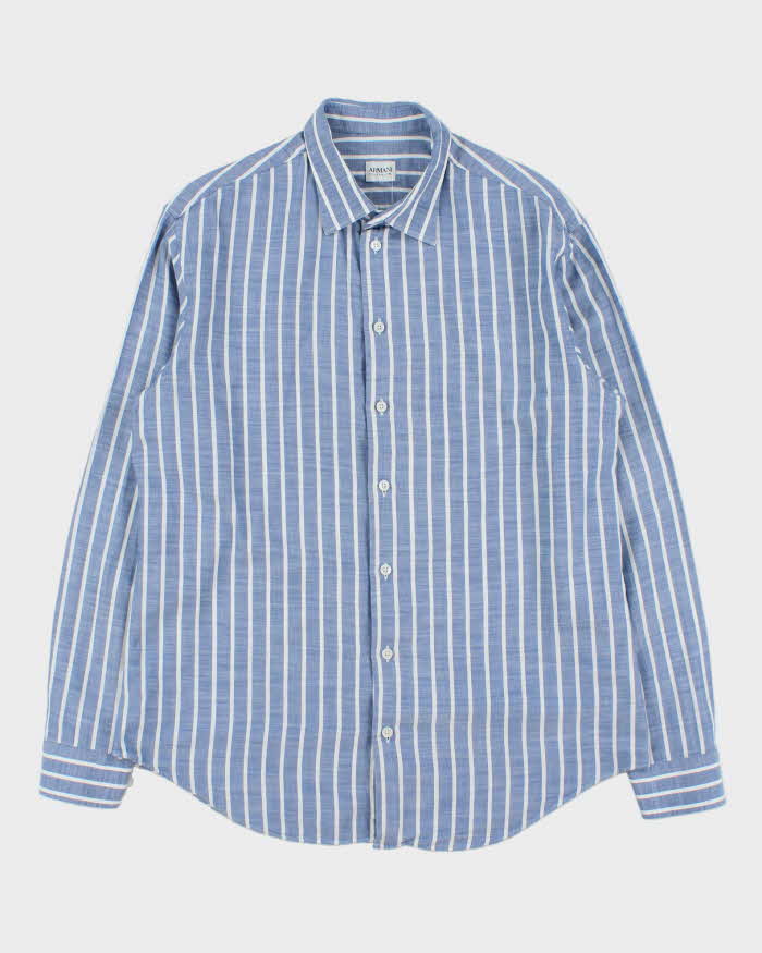Vintage Y2K 00s Armani Collezioni Striped Long Sleeve Chambray Shirt - L
