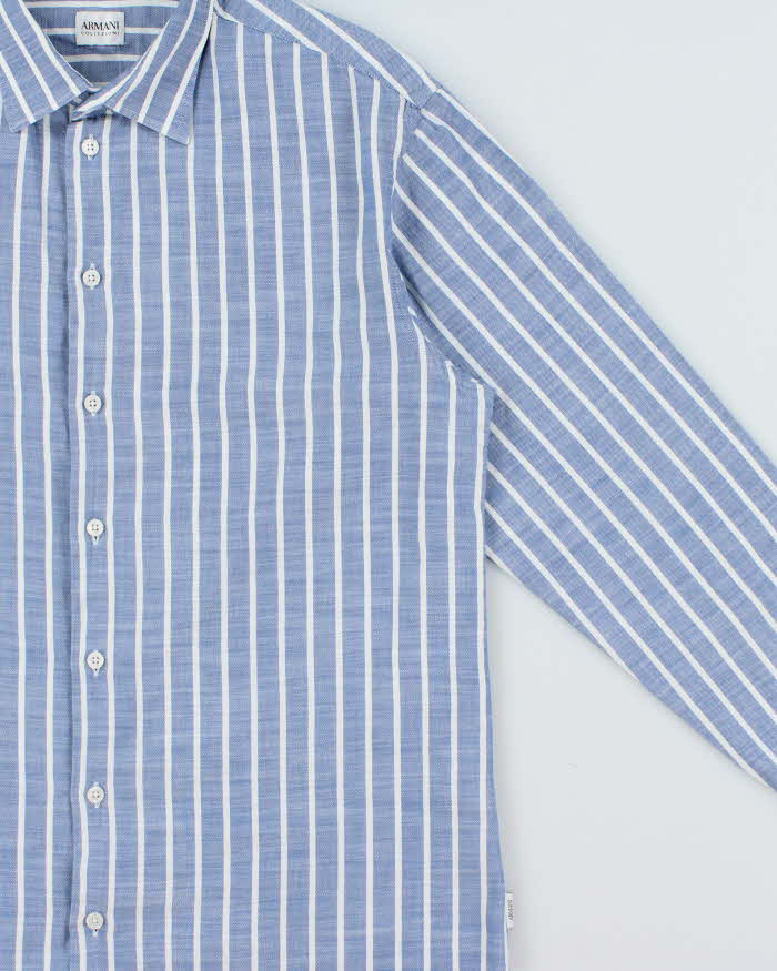 Vintage Y2K 00s Armani Collezioni Striped Long Sleeve Chambray Shirt - L