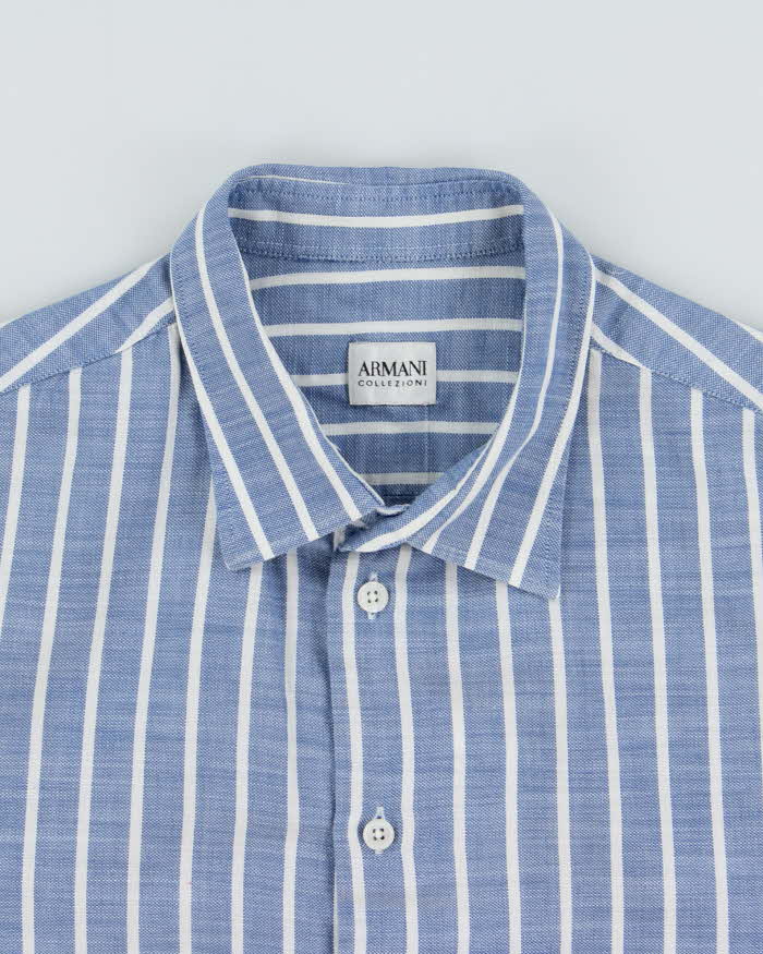 Vintage Y2K 00s Armani Collezioni Striped Long Sleeve Chambray Shirt - L