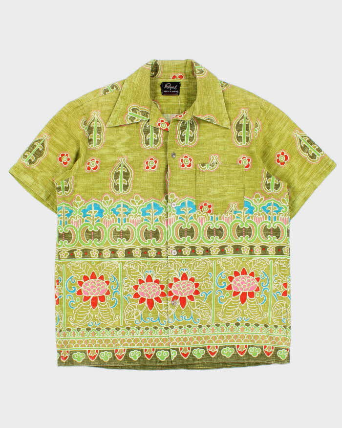 Vintage 1960s Royal Men's Shop Honolulu Made In USA Polynesian Tapa Barkcloth Hawaiian Shirt - L