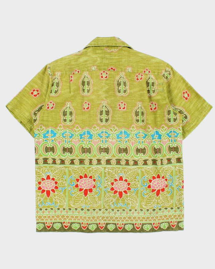 Vintage 1960s Royal Men's Shop Honolulu Made In USA Polynesian Tapa Barkcloth Hawaiian Shirt - L