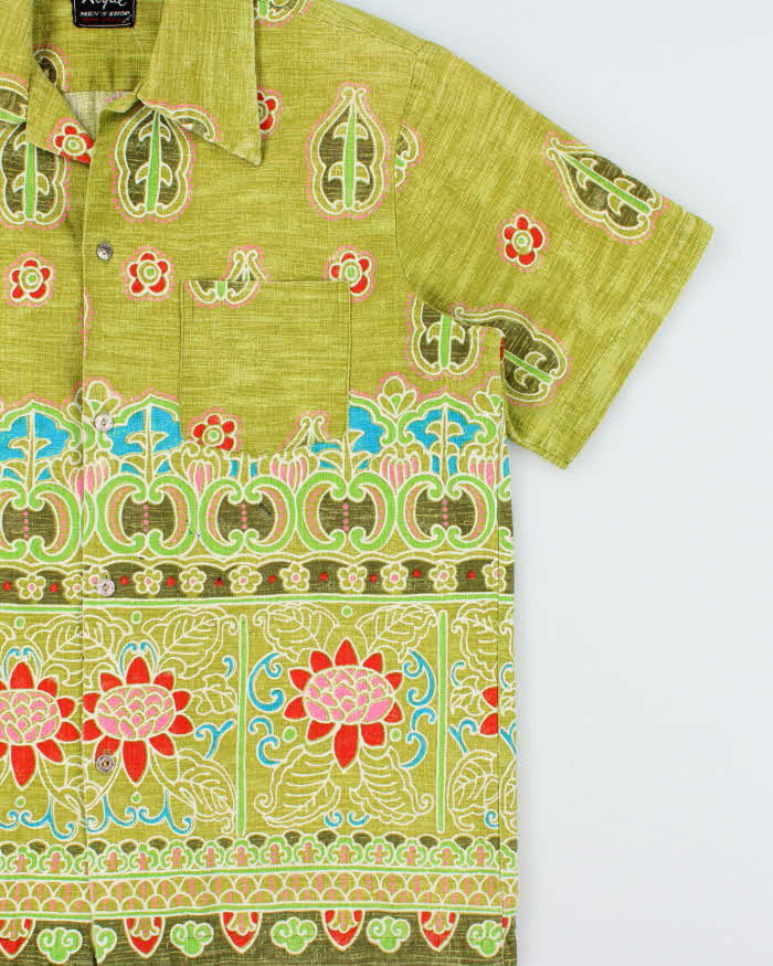 Vintage 1960s Royal Men's Shop Honolulu Made In USA Polynesian Tapa Barkcloth Hawaiian Shirt - L