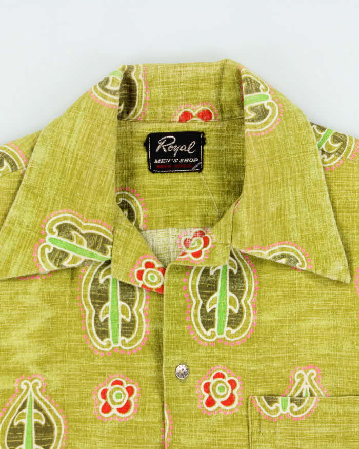 Vintage 1960s Royal Men's Shop Honolulu Made In USA Polynesian Tapa Barkcloth Hawaiian Shirt - L