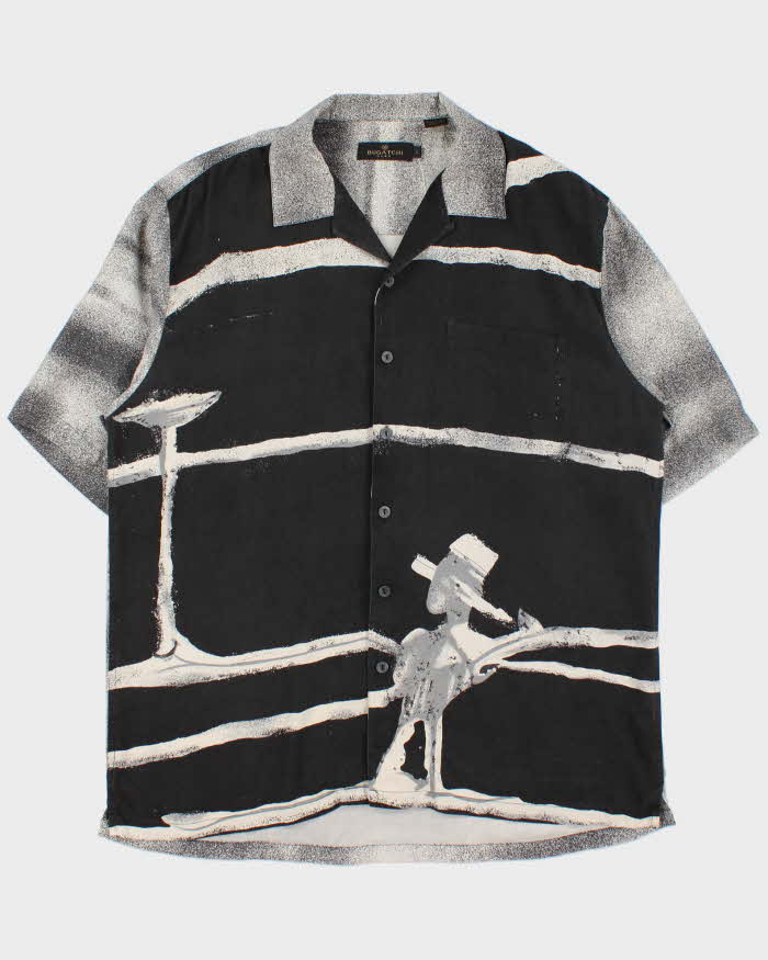 Vintage 1990s Bugatchi Uomo Silk Graphic Short Sleeve Cuban Collar Shirt - L