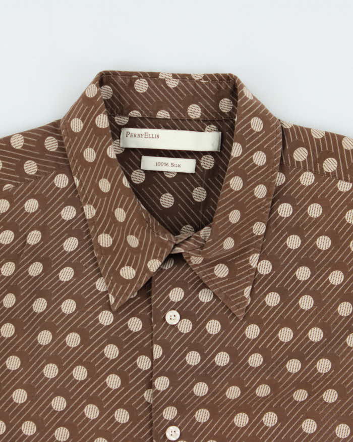 Vintage Y2K 00s Perry Ellis Silk Striped Polka Dot Short Sleeve Shirt - XXL