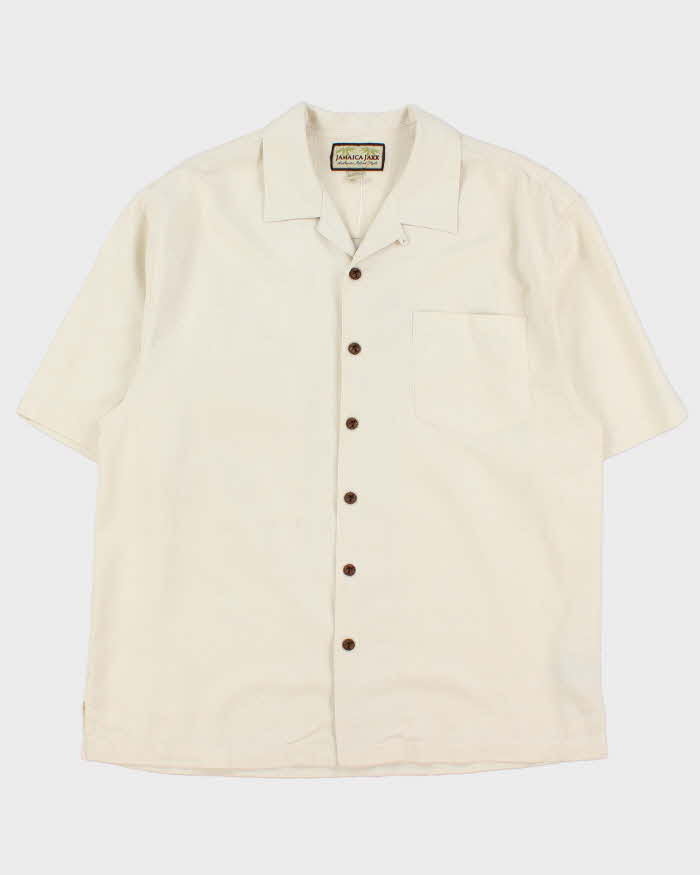 Vintage Y2K 00s Jamaica Jaxx Cream Textured Tiki Hawaiian Shirt - L