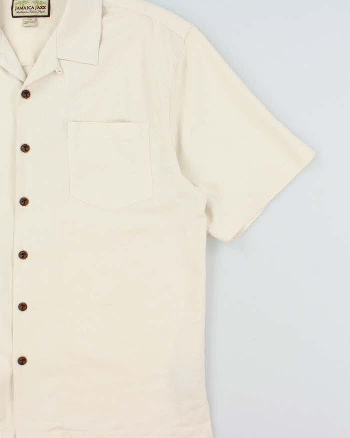 Vintage Y2K 00s Jamaica Jaxx Cream Textured Tiki Hawaiian Shirt - L