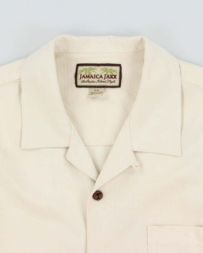 Vintage Y2K 00s Jamaica Jaxx Cream Textured Tiki Hawaiian Shirt - L