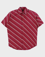 Vintage Y2K 00s Point Zero Striped Amaranth Pink Short Sleeve Shirt - M