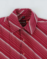 Vintage Y2K 00s Point Zero Striped Amaranth Pink Short Sleeve Shirt - M