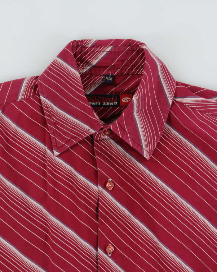 Vintage Y2K 00s Point Zero Striped Amaranth Pink Short Sleeve Shirt - M