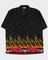 Vintage Y2K 00s XNT Las Vegas Poker Flames Cuban Collar Short Sleeve Shirt - XL