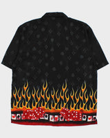 Vintage Y2K 00s XNT Las Vegas Poker Flames Cuban Collar Short Sleeve Shirt - XL