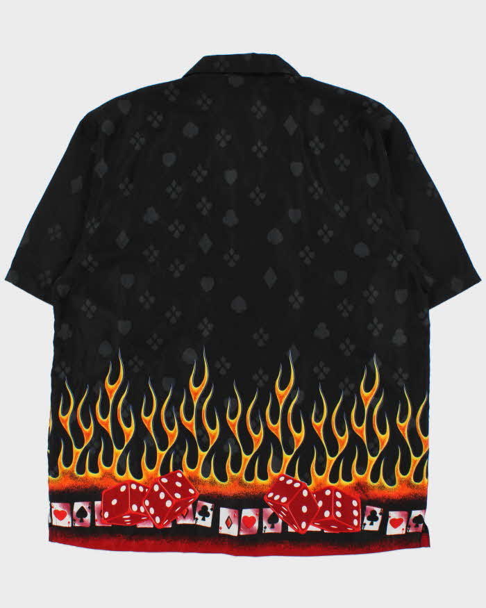 Vintage Y2K 00s XNT Las Vegas Poker Flames Cuban Collar Short Sleeve Shirt - XL