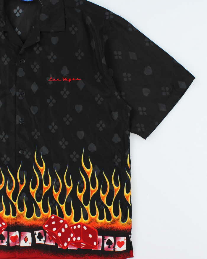 Vintage Y2K 00s XNT Las Vegas Poker Flames Cuban Collar Short Sleeve Shirt - XL