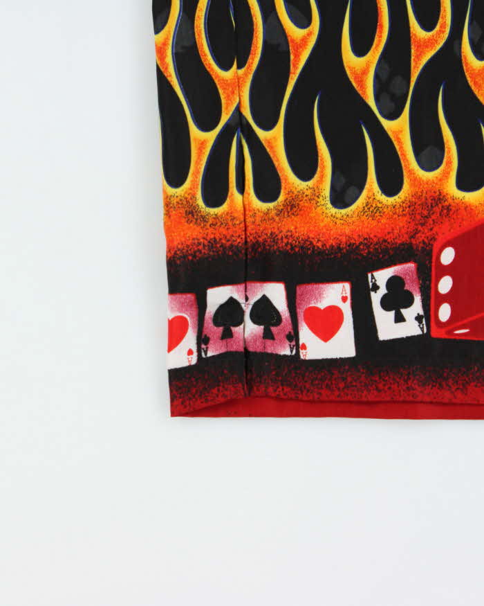 Vintage Y2K 00s XNT Las Vegas Poker Flames Cuban Collar Short Sleeve Shirt - XL