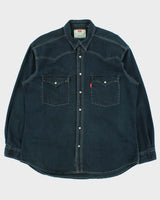 Vintage 1990s Levi's Heavyweight Washed Dark Denim Pearl Snap Button Long Sleeve Western Shirt - L