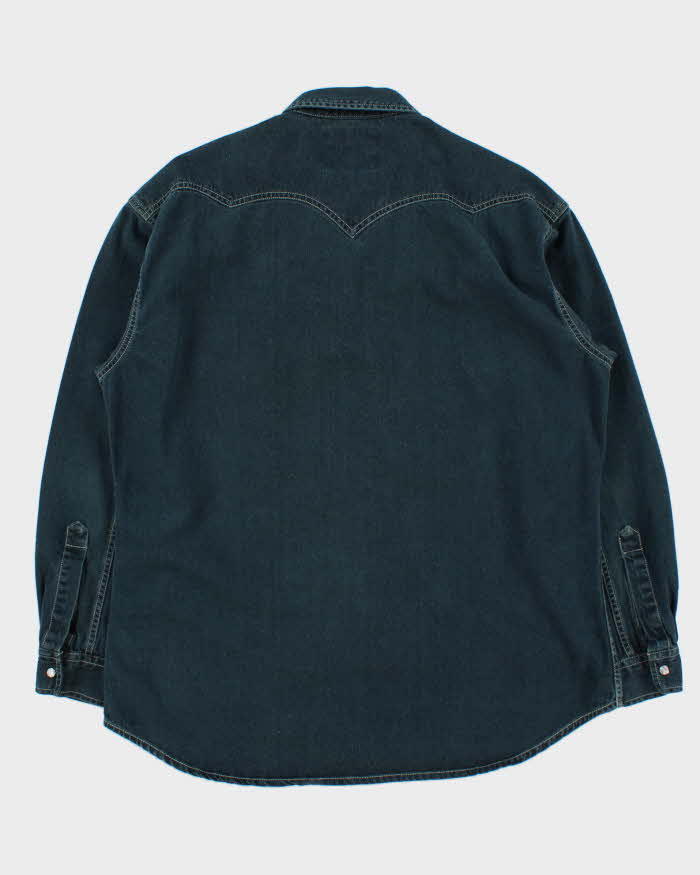 Vintage 1990s Levi's Heavyweight Washed Dark Denim Pearl Snap Button Long Sleeve Western Shirt - L