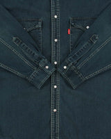 Vintage 1990s Levi's Heavyweight Washed Dark Denim Pearl Snap Button Long Sleeve Western Shirt - L