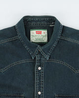 Vintage 1990s Levi's Heavyweight Washed Dark Denim Pearl Snap Button Long Sleeve Western Shirt - L