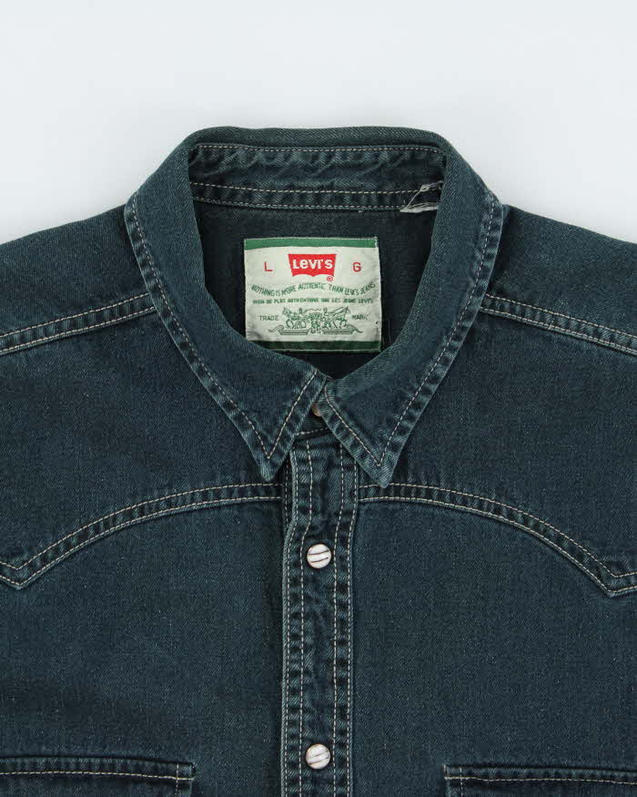 Vintage 1990s Levi's Heavyweight Washed Dark Denim Pearl Snap Button Long Sleeve Western Shirt - L