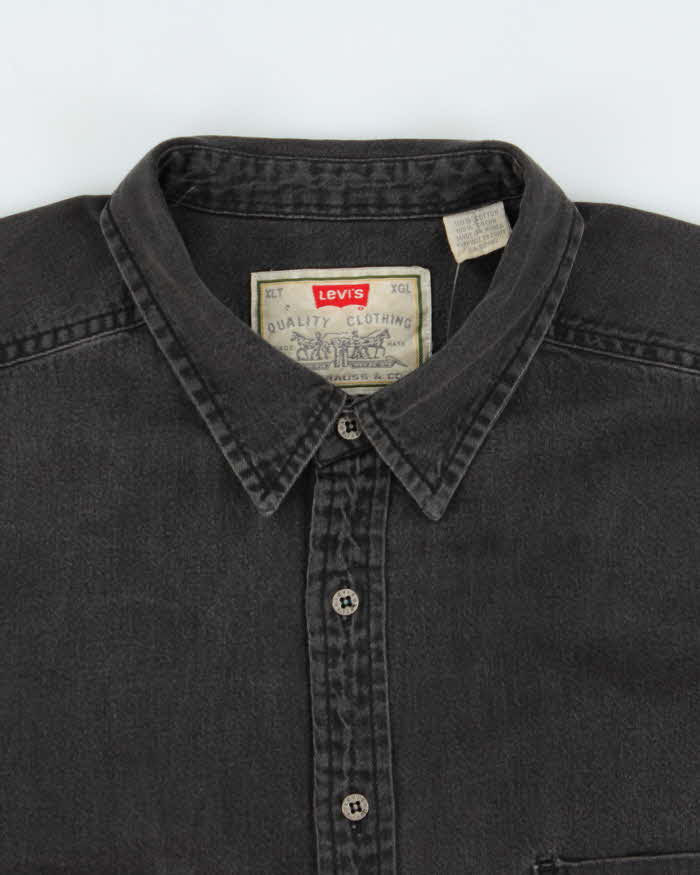 Vintage 1990s Levi's Heavyweight Long Sleeve Dark Wash Denim Shirt - XL