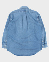 Vintage 1980s Polo Ralph Lauren Heavyweight Light Wash Long Sleeve Denim Shirt - M