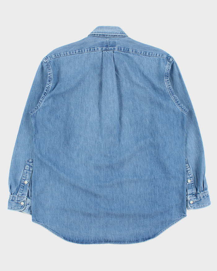 Vintage 1980s Polo Ralph Lauren Heavyweight Light Wash Long Sleeve Denim Shirt - M