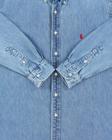 Vintage 1980s Polo Ralph Lauren Heavyweight Light Wash Long Sleeve Denim Shirt - M