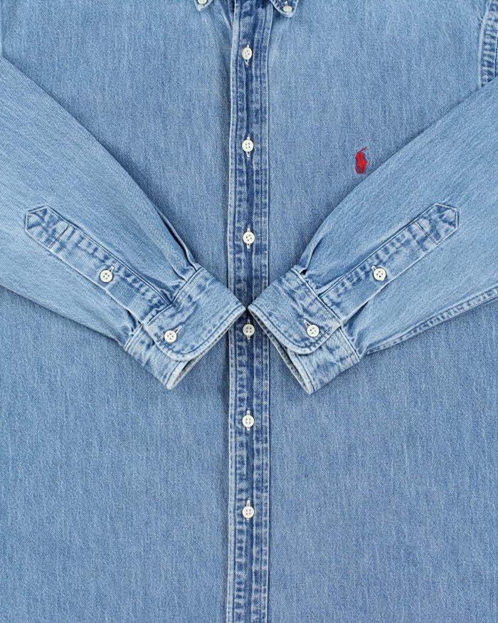 Vintage 1980s Polo Ralph Lauren Heavyweight Light Wash Long Sleeve Denim Shirt - M