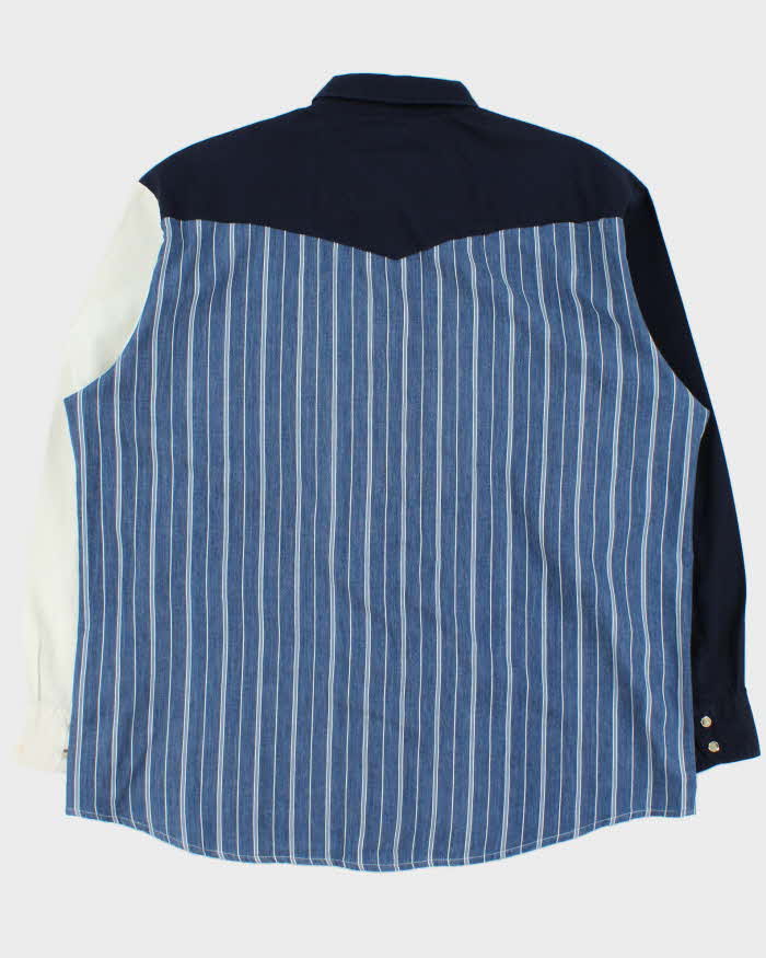 Vintage 1990s Wrangler Striped Patch Denim Pearl Snap Button Long Sleeve Western Shirt - XL