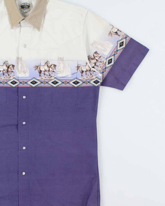 Vintage 1990s Cumberland Outfitters Gradient Pearl Snap Button Aztec Short Sleeve Western Shirt - M