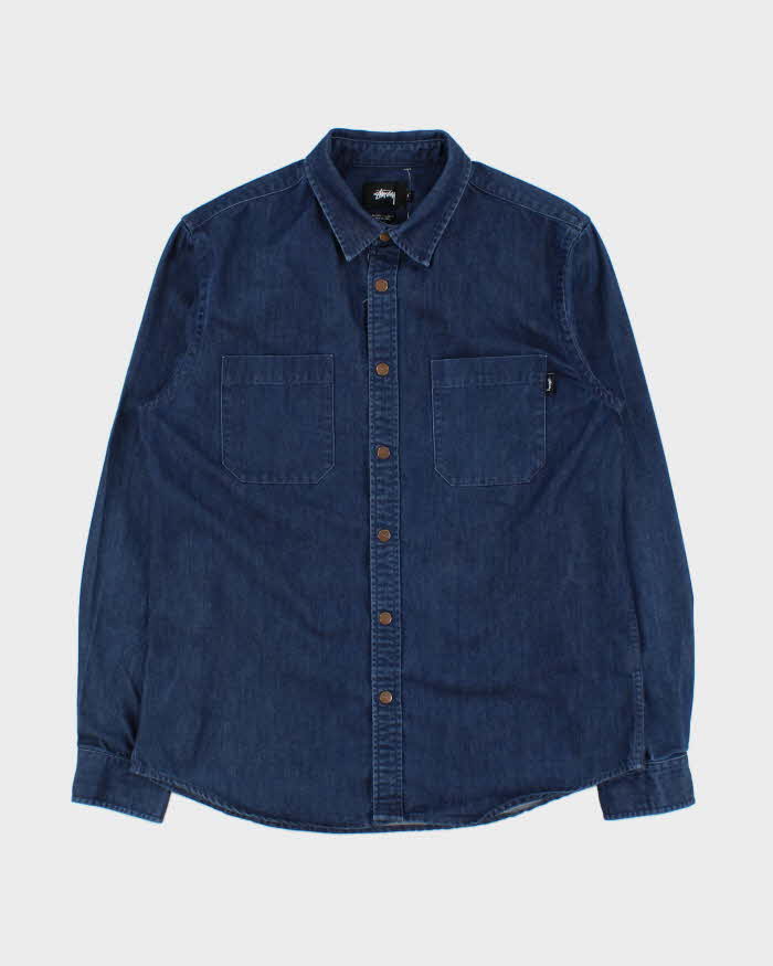 Vintage Stussy Denim Long Sleeve Snap Button Shirt - M