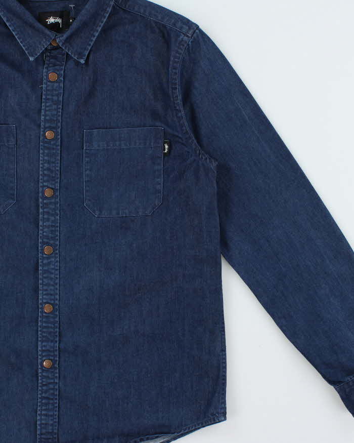 Vintage Stussy Denim Long Sleeve Snap Button Shirt - M
