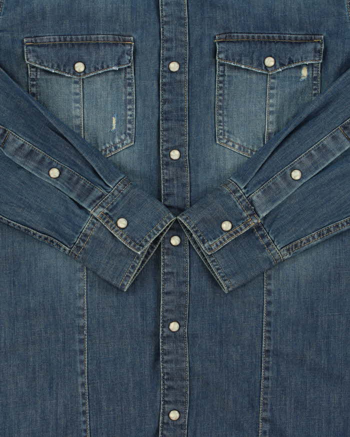 Vintage 2000s Benetton Denim Long Sleeve Snap Button Shirt - M