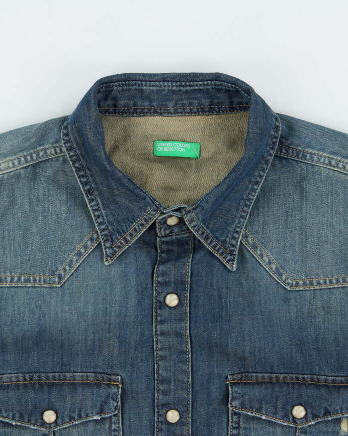 Vintage 2000s Benetton Denim Long Sleeve Snap Button Shirt - M